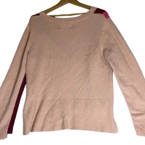 Calvin Klein Chevron Varsity Stripe V Neck Pink Sweater Size M Relaxed Fit - Picture 2 of 6